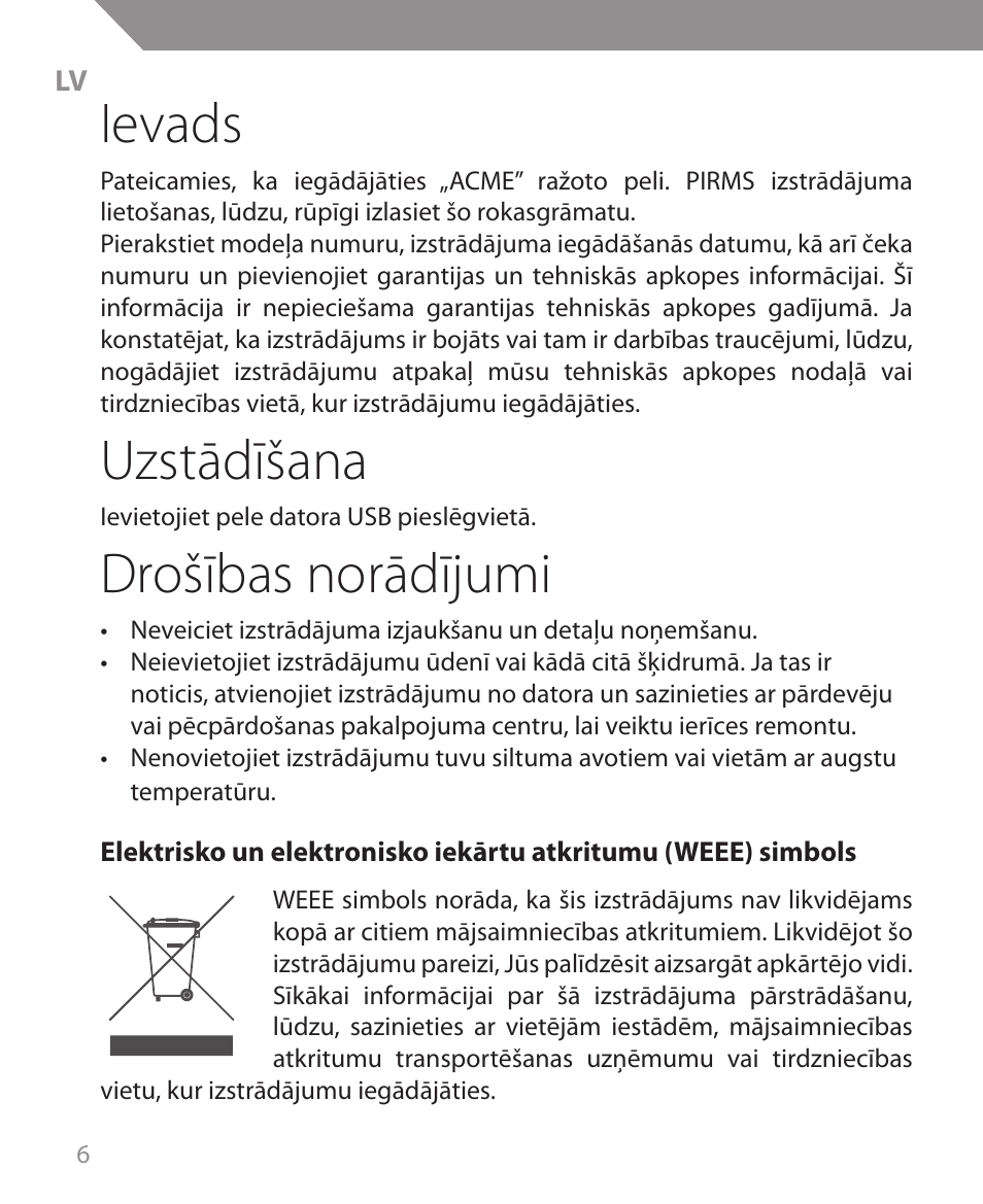 Ievads, Uzstādīšana, Drošības norādījumi | Acme MS09 User Manual | Page 6 / 30