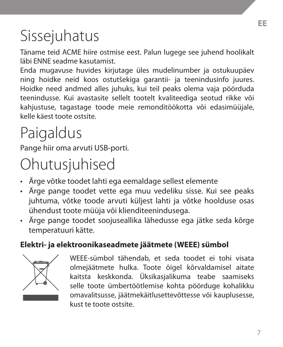 Sissejuhatus, Paigaldus, Ohutusjuhised | Acme MS09 User Manual | Page 7 / 30