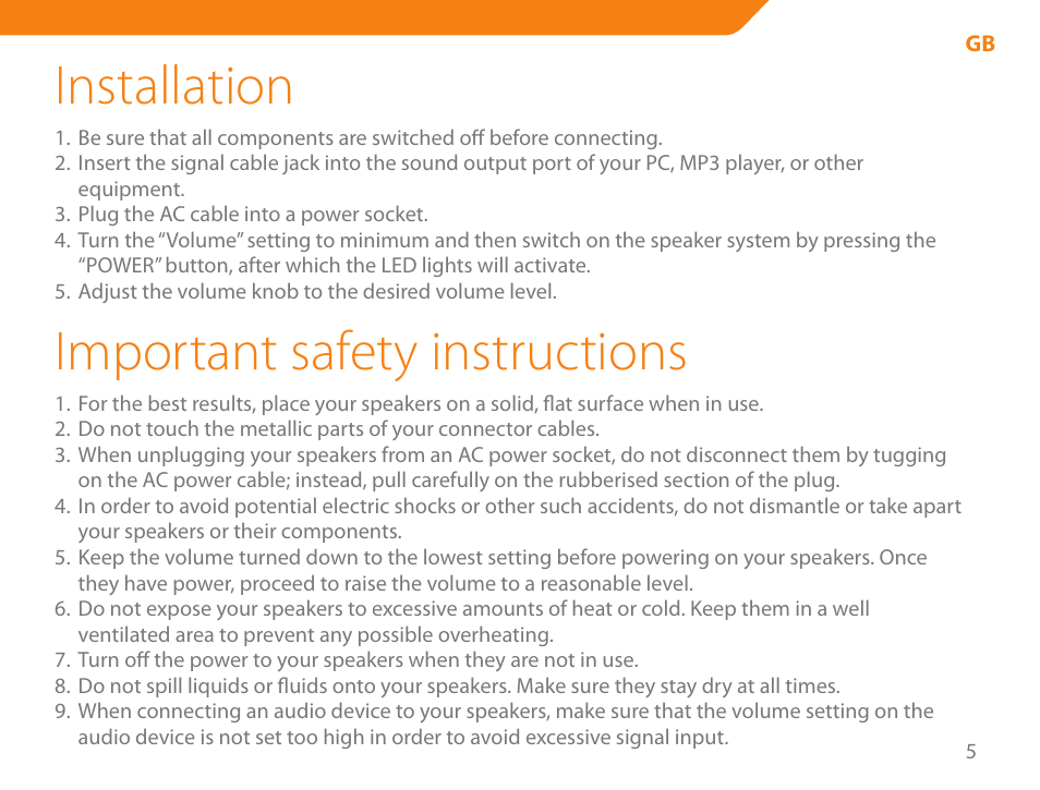 Installation, Important safety instructions | Acme NI-51 User Manual | Page 5 / 52