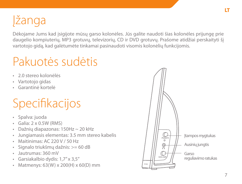 Įžanga, Pakuotės sudėtis, Specifikacijos | Acme NI-51 User Manual | Page 7 / 52