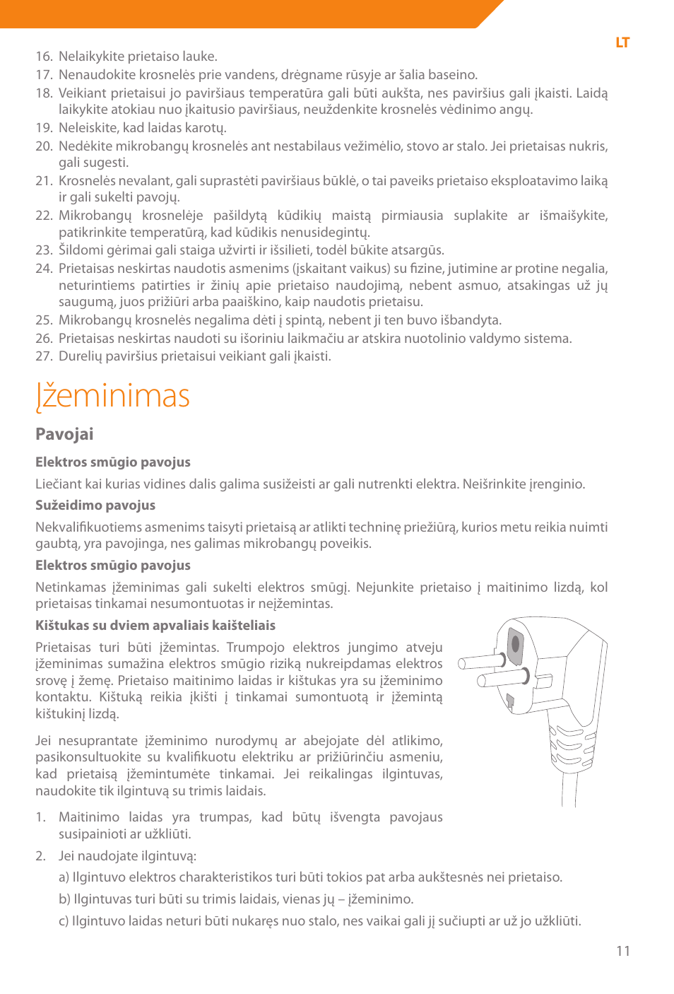 Įžeminimas, Pavojai | Acme WE100 User Manual | Page 11 / 90