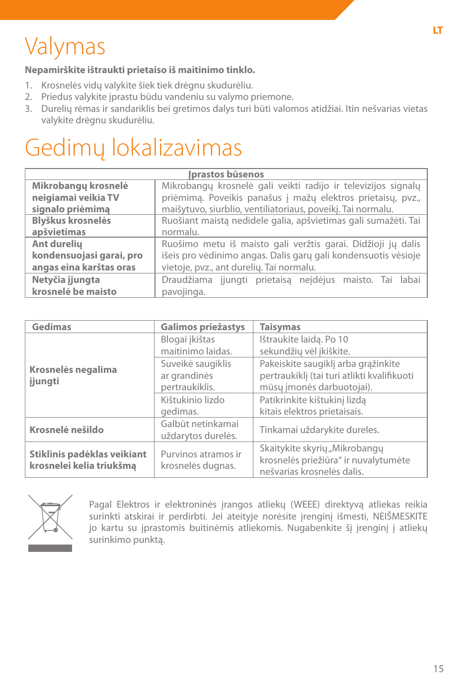 Valymas, Gedimų lokalizavimas | Acme WE100 User Manual | Page 15 / 90