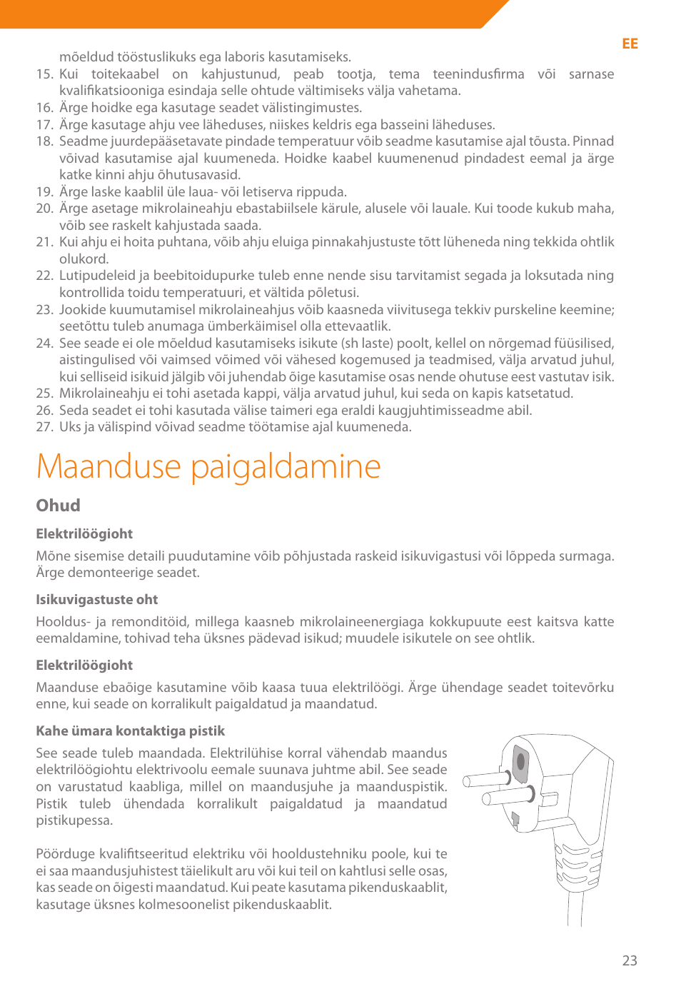 Maanduse paigaldamine, Ohud | Acme WE100 User Manual | Page 23 / 90