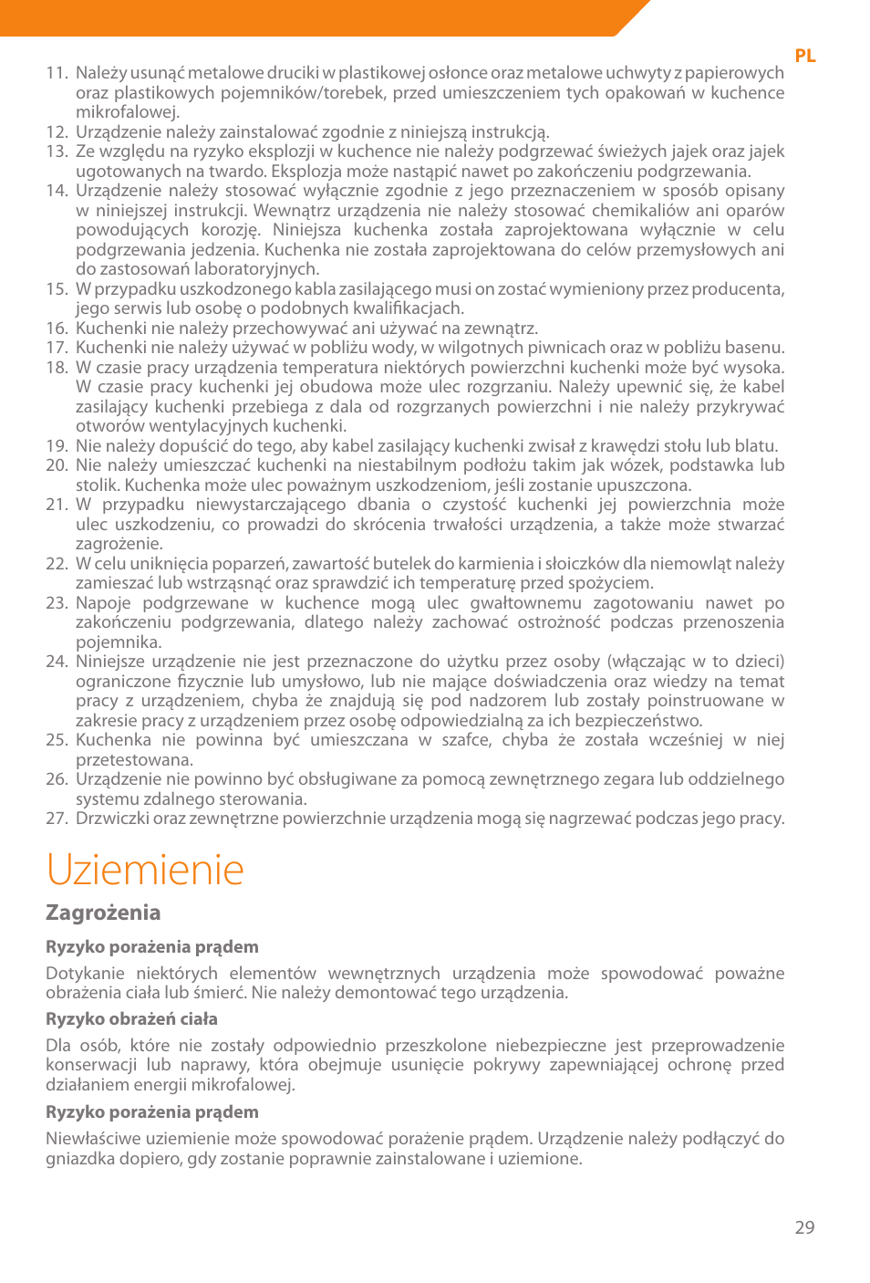 Uziemienie, Zagrożenia | Acme WE100 User Manual | Page 29 / 90