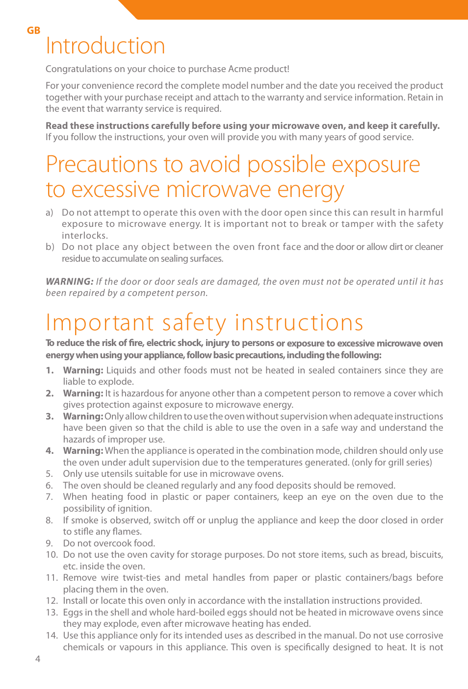 Introduction, Important safety instructions | Acme WE100 User Manual | Page 4 / 90