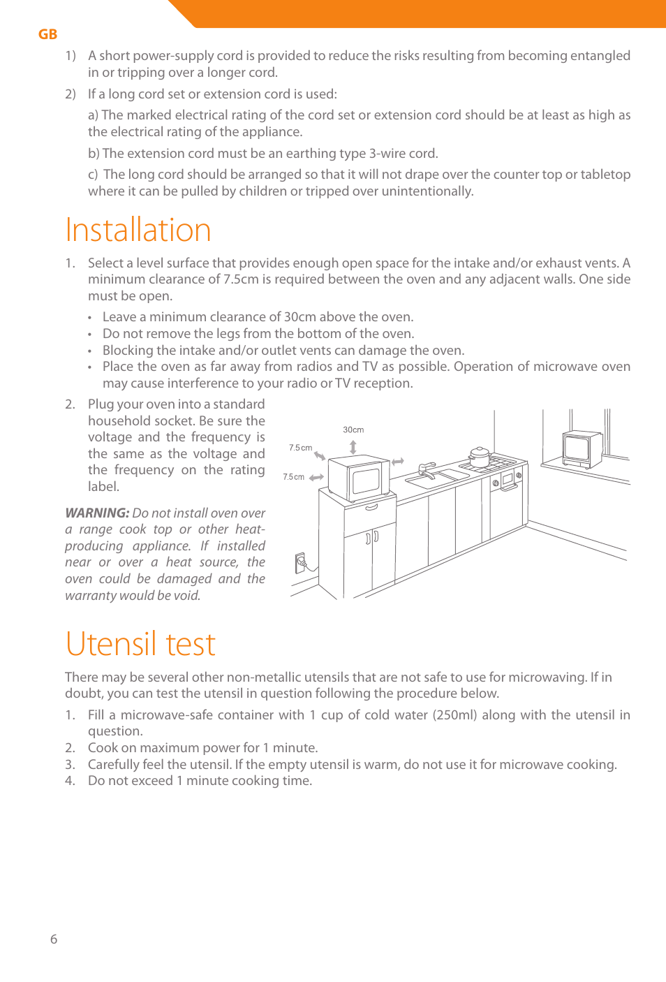 Installation, Utensil test | Acme WE100 User Manual | Page 6 / 90