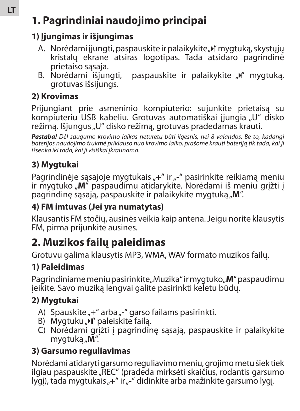 Pagrindiniai naudojimo principai, Muzikos failų paleidimas | Acme V-130 User Manual | Page 12 / 88