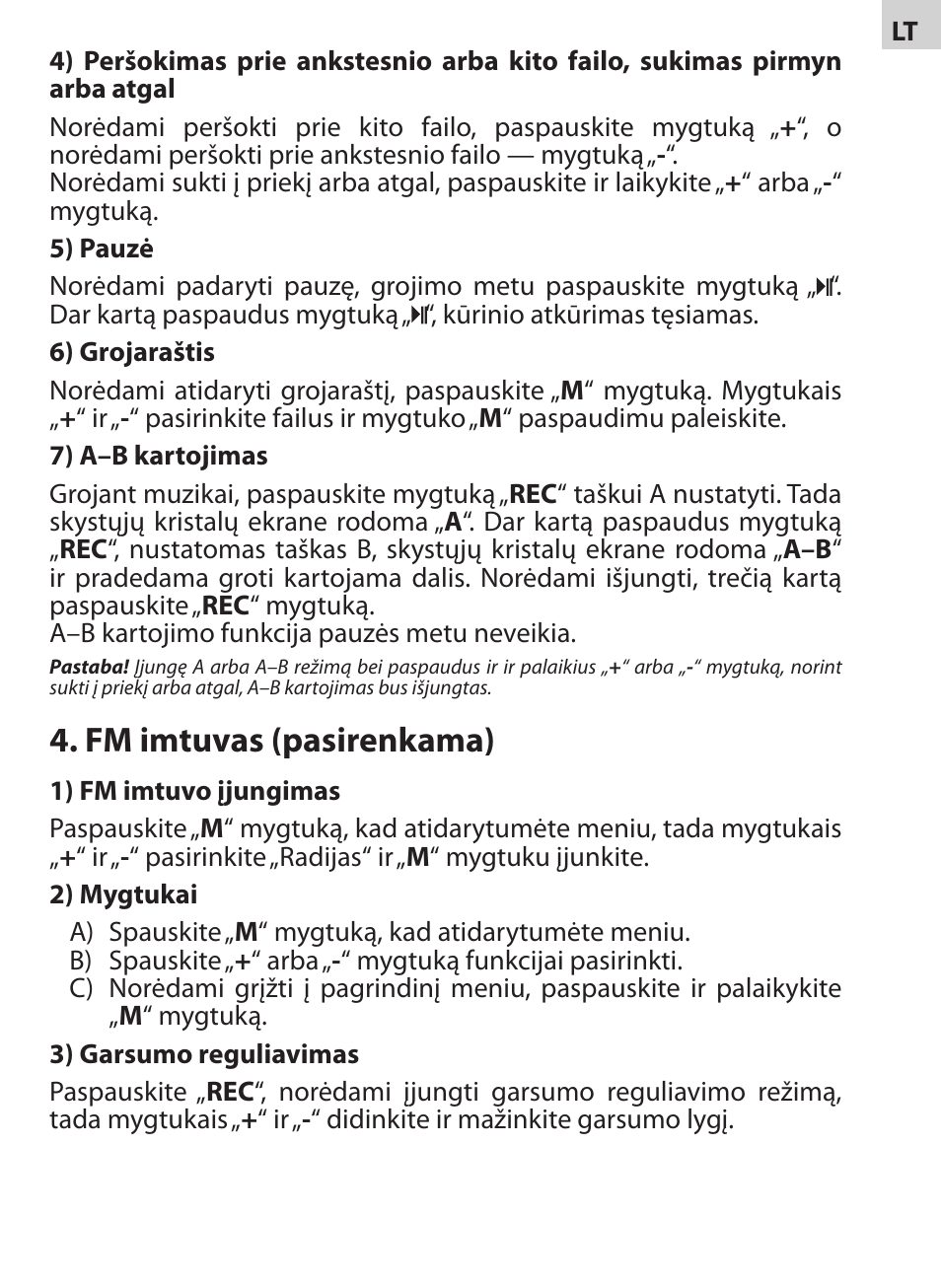 Fm imtuvas (pasirenkama) | Acme V-130 User Manual | Page 13 / 88