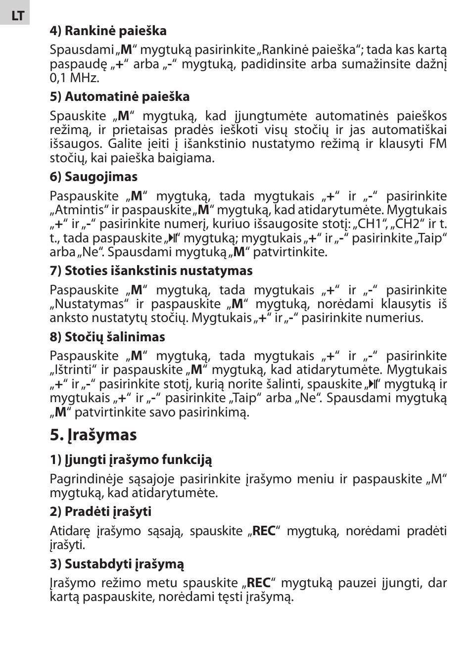 Įrašymas | Acme V-130 User Manual | Page 14 / 88