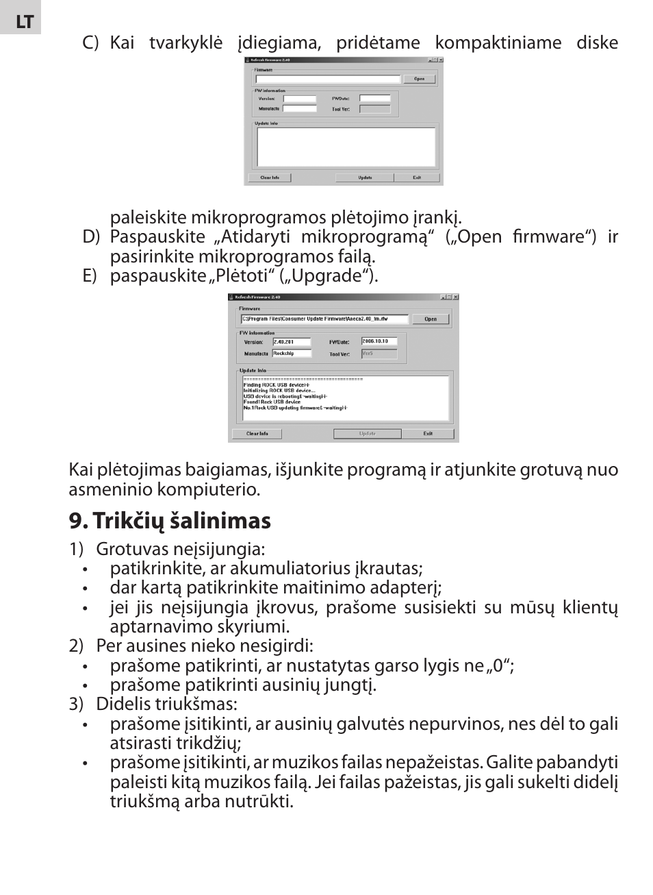 Trikčių šalinimas | Acme V-130 User Manual | Page 18 / 88