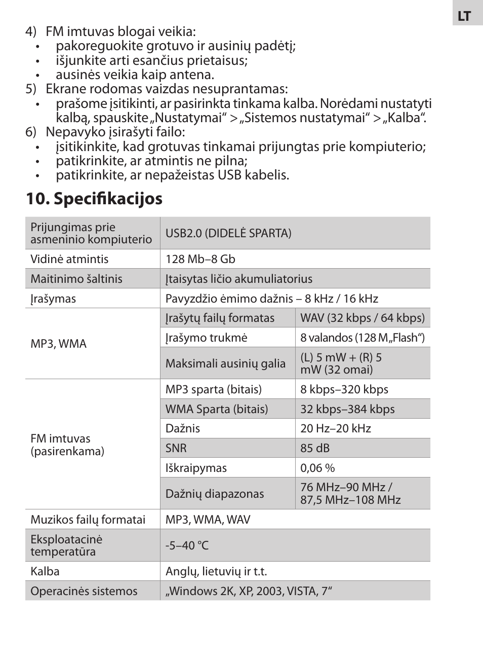Specifikacijos | Acme V-130 User Manual | Page 19 / 88