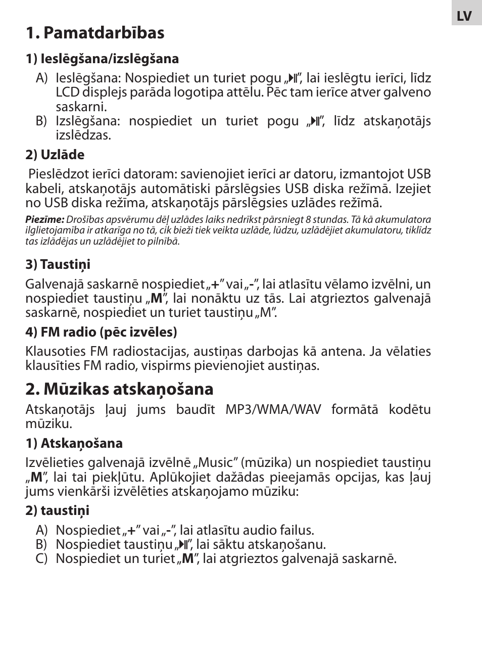 Pamatdarbības, Mūzikas atskaņošana | Acme V-130 User Manual | Page 21 / 88