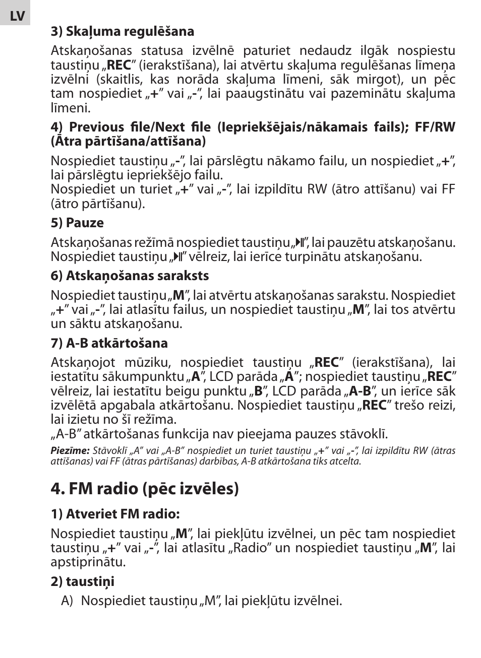 Fm radio (pēc izvēles) | Acme V-130 User Manual | Page 22 / 88