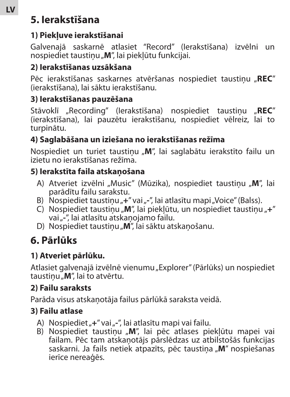 Ierakstīšana, Pārlūks | Acme V-130 User Manual | Page 24 / 88