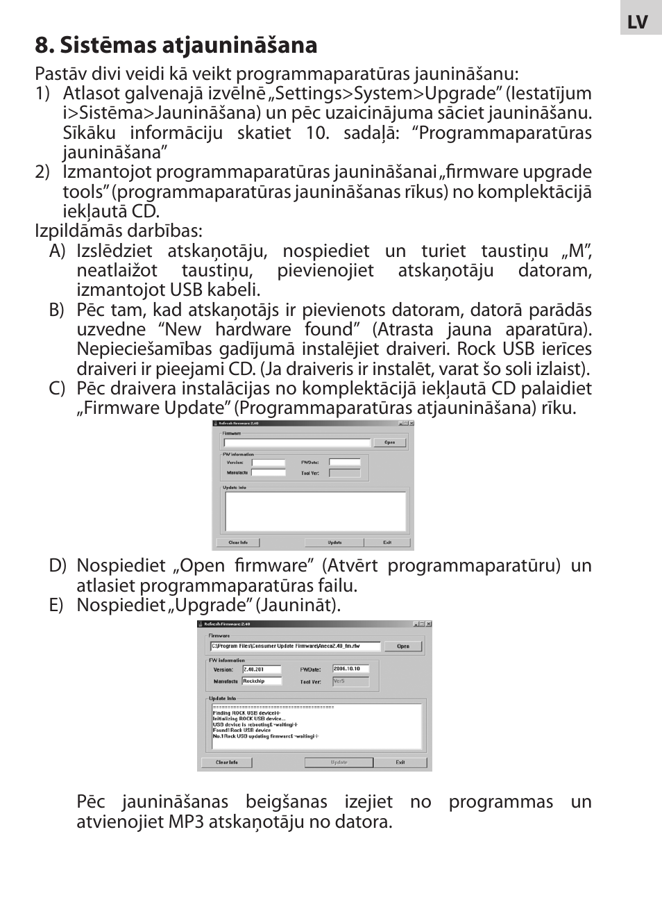 Sistēmas atjaunināšana | Acme V-130 User Manual | Page 27 / 88