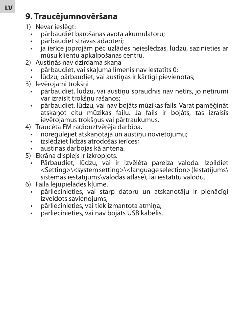 Traucējumnovēršana | Acme V-130 User Manual | Page 28 / 88