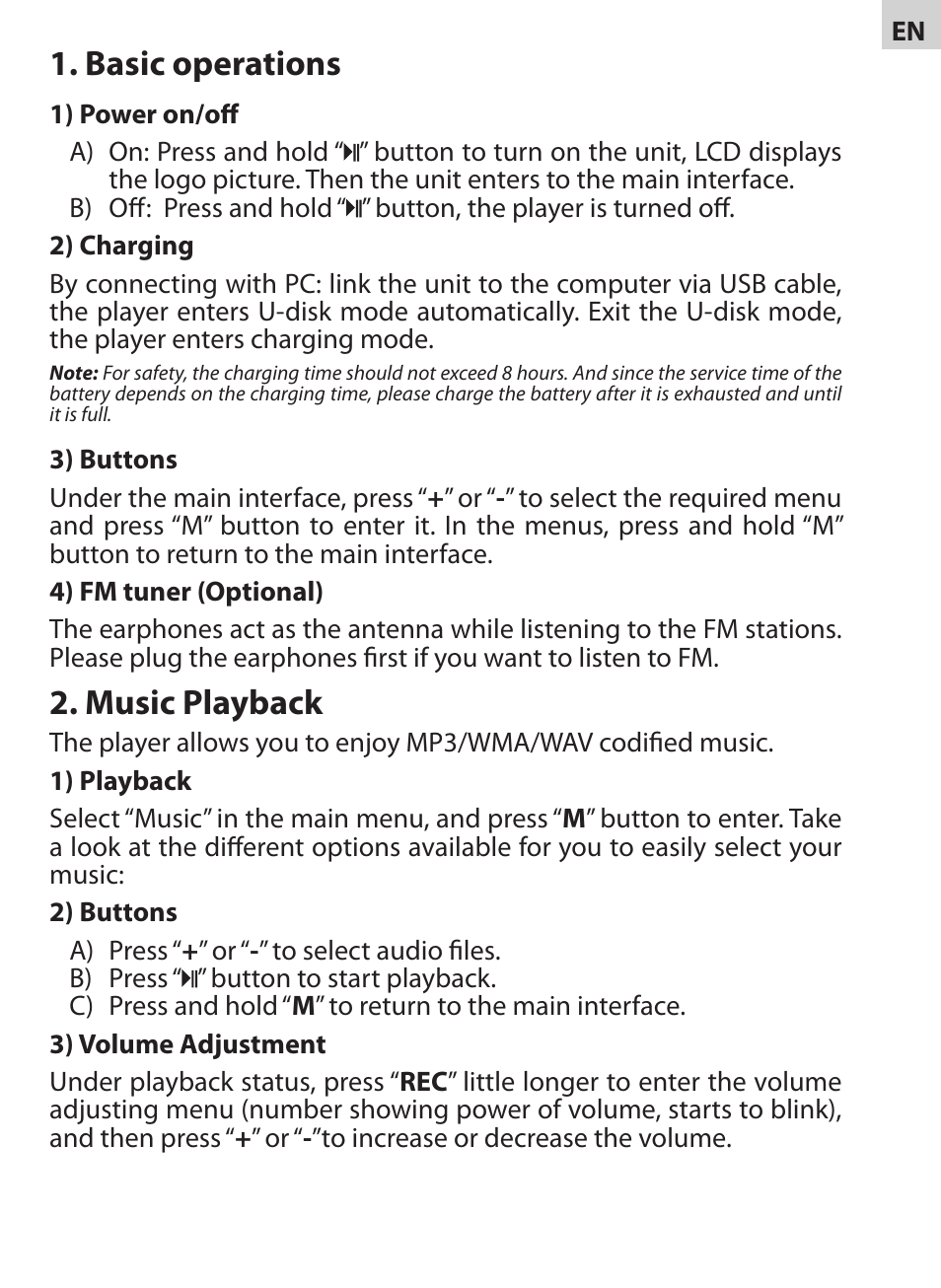 Basic operations, Music playback | Acme V-130 User Manual | Page 3 / 88