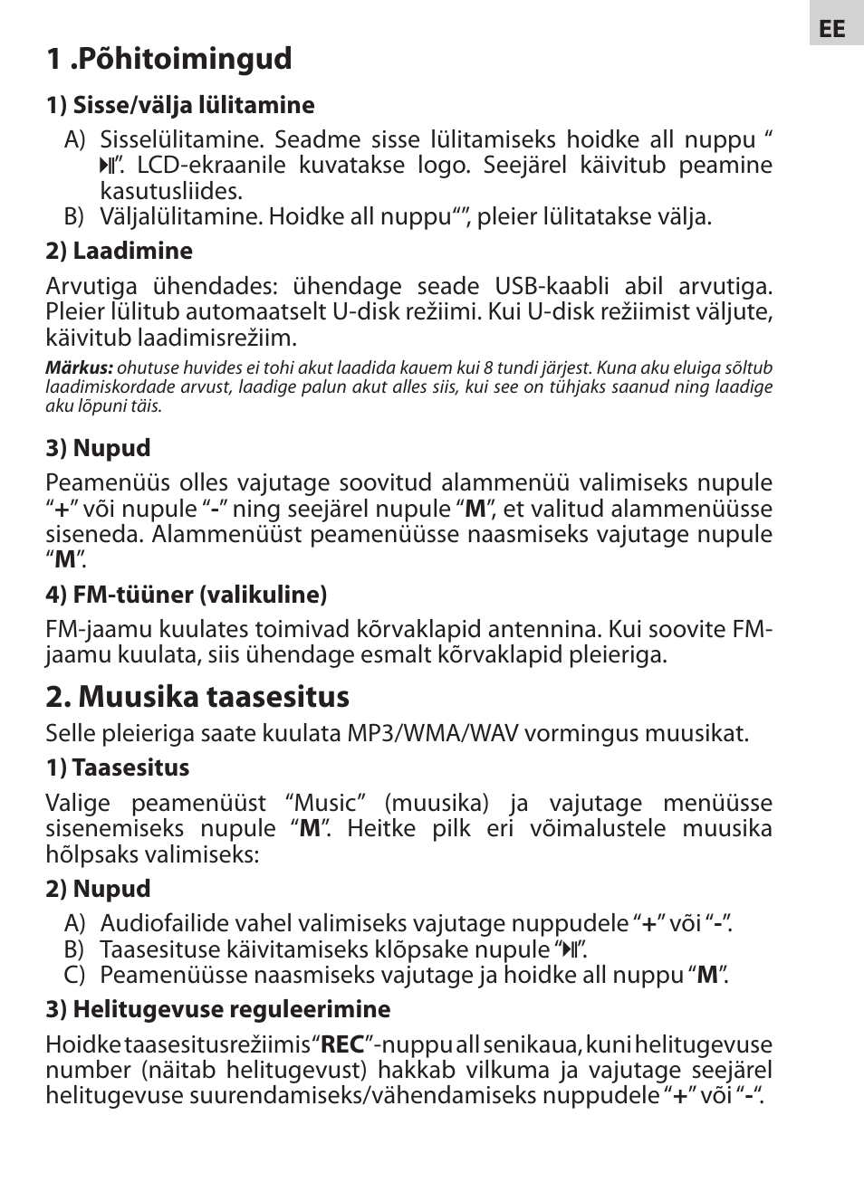 1 .põhitoimingud, Muusika taasesitus | Acme V-130 User Manual | Page 31 / 88