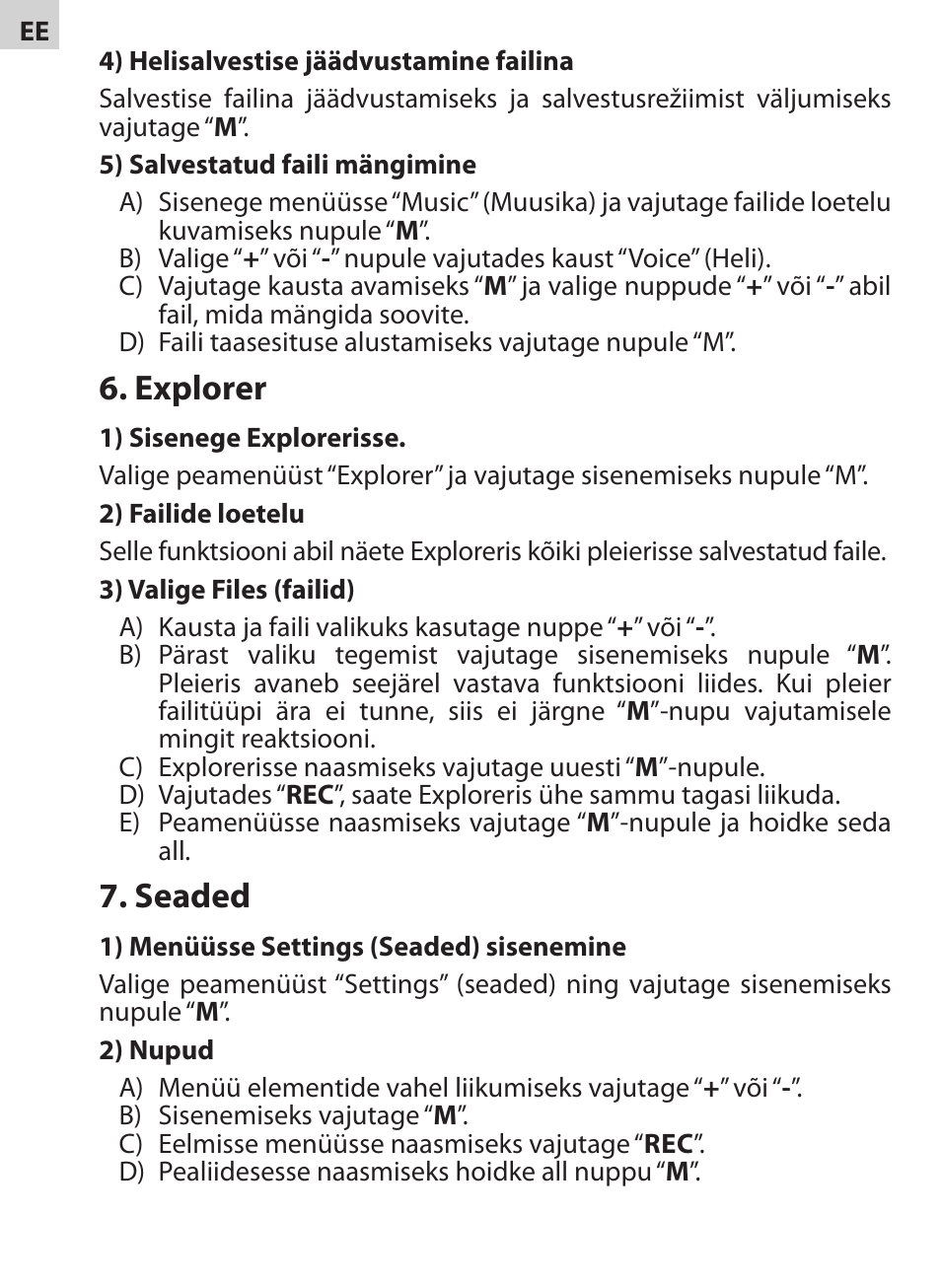 Explorer, Seaded | Acme V-130 User Manual | Page 34 / 88