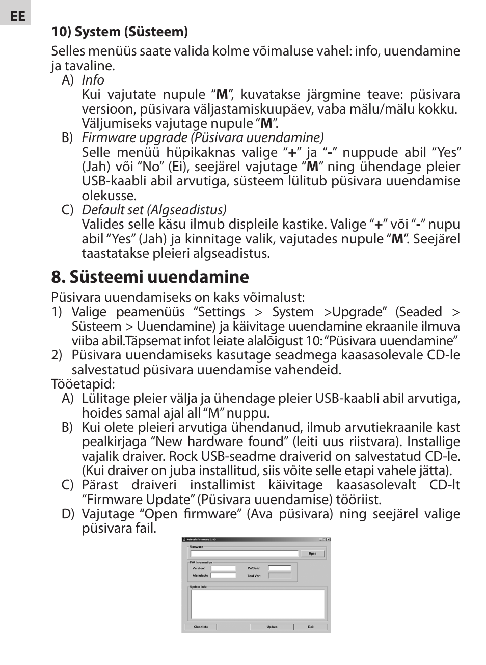 Süsteemi uuendamine | Acme V-130 User Manual | Page 36 / 88