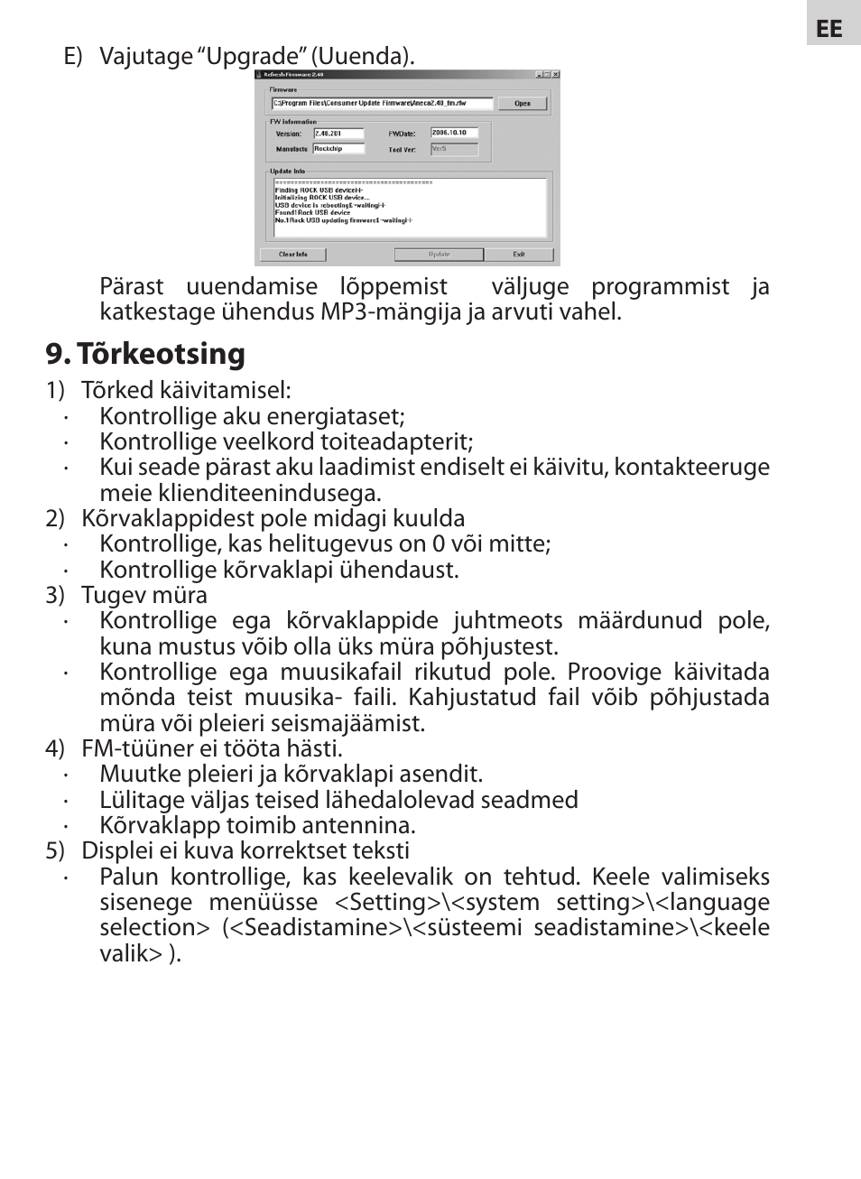 Tõrkeotsing | Acme V-130 User Manual | Page 37 / 88