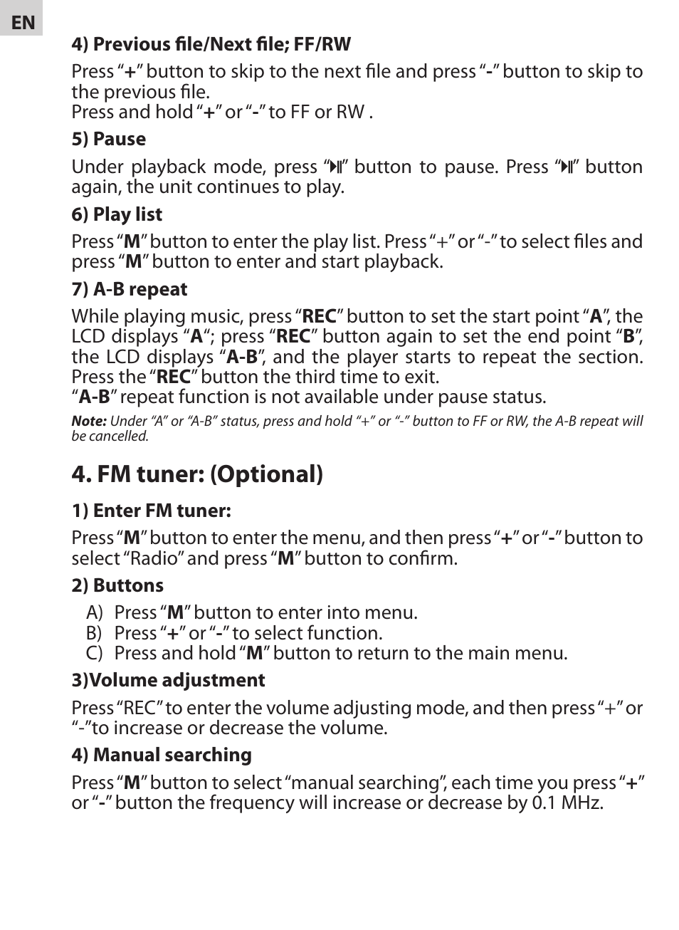 Fm tuner: (optional) | Acme V-130 User Manual | Page 4 / 88