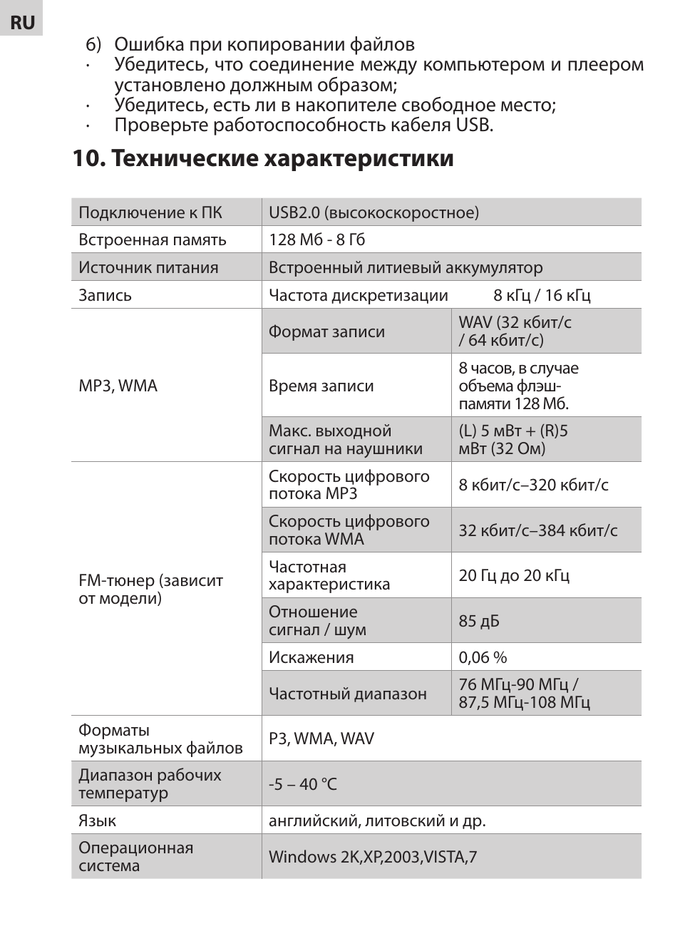 Технические характеристики | Acme V-130 User Manual | Page 48 / 88