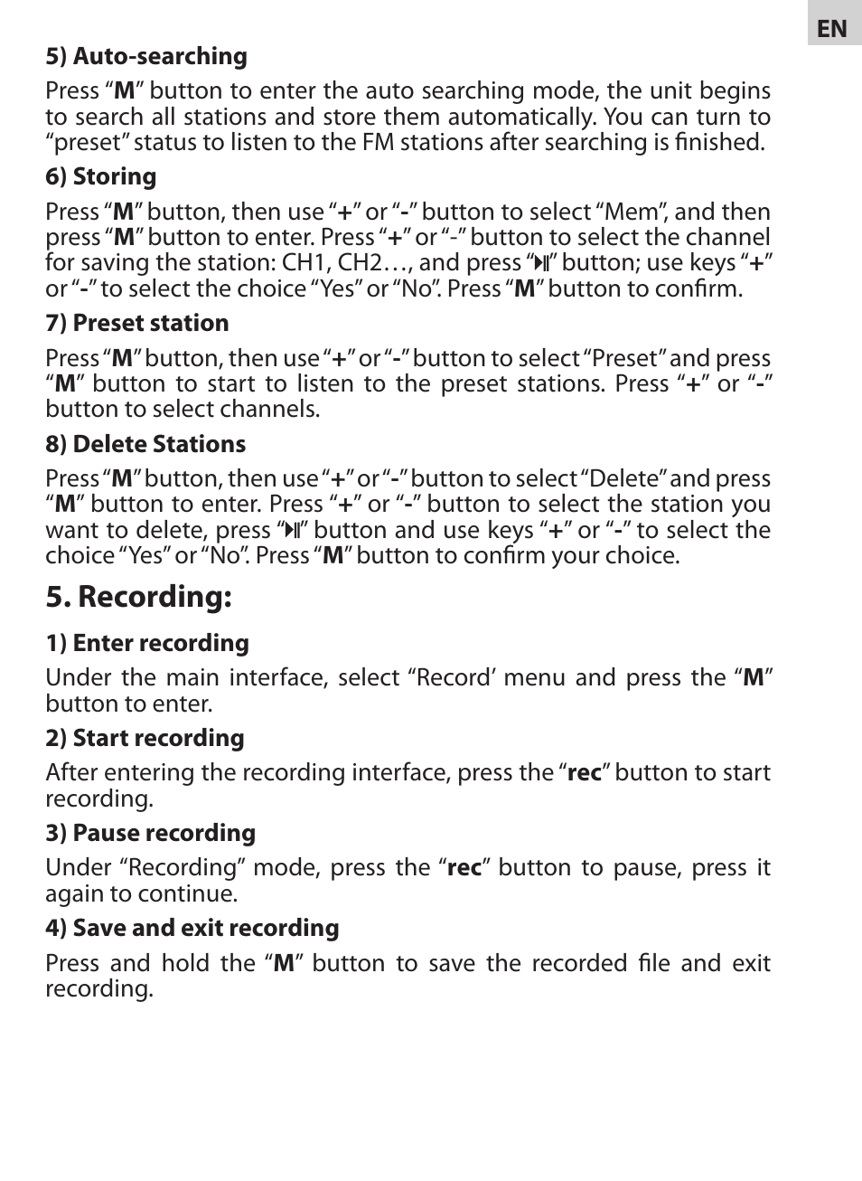 Recording | Acme V-130 User Manual | Page 5 / 88