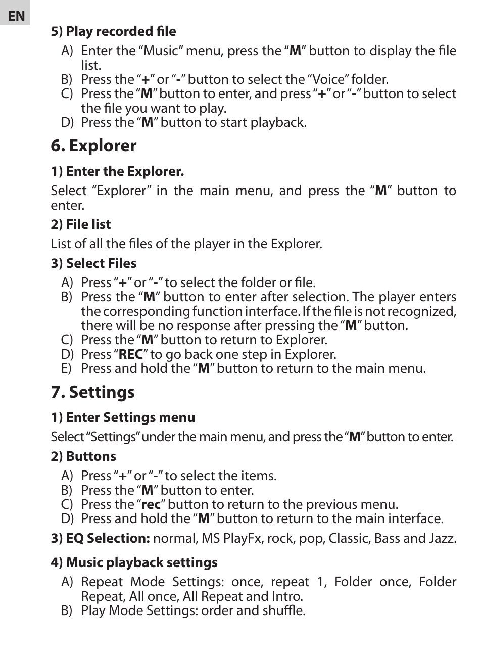 Explorer, Settings | Acme V-130 User Manual | Page 6 / 88