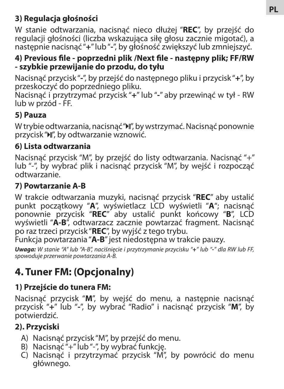 Tuner fm: (opcjonalny) | Acme V-130 User Manual | Page 71 / 88
