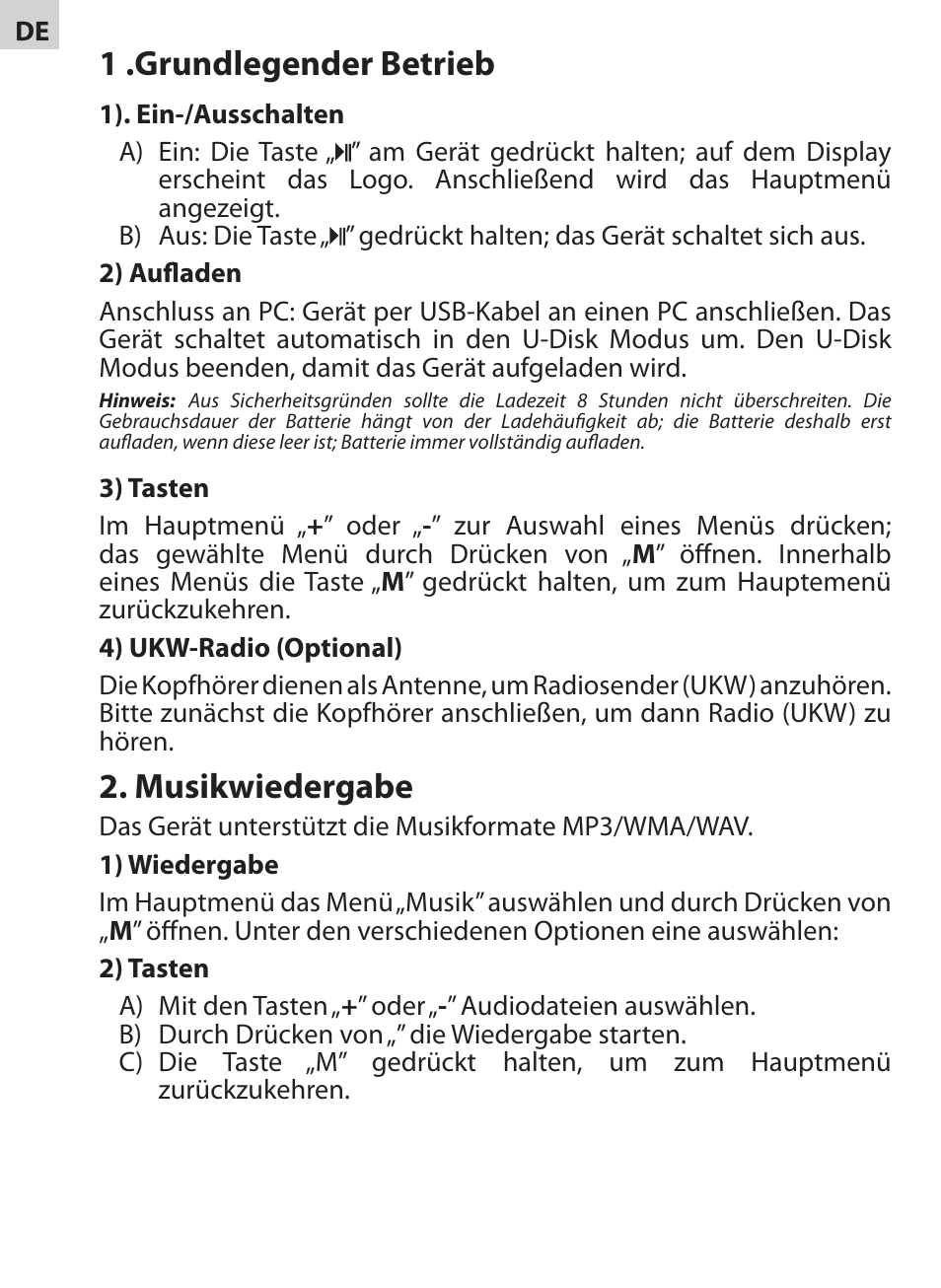 1 .grundlegender betrieb, Musikwiedergabe | Acme V-130 User Manual | Page 80 / 88