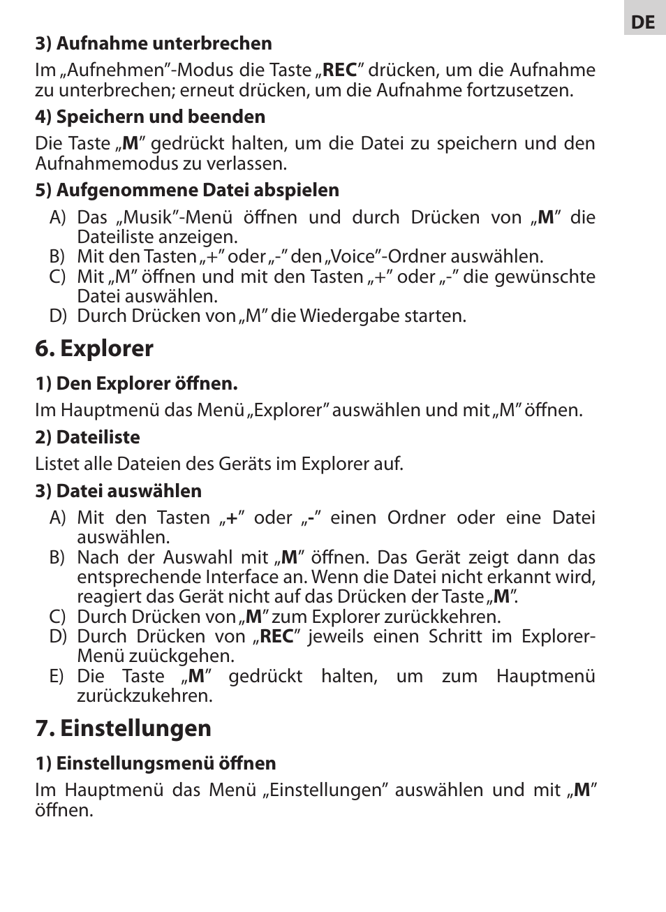 Explorer, Einstellungen | Acme V-130 User Manual | Page 83 / 88