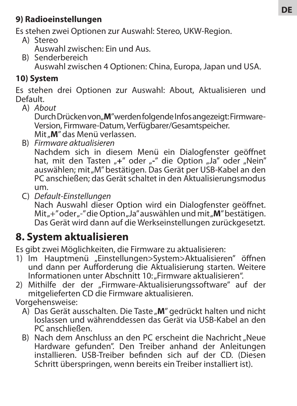 System aktualisieren | Acme V-130 User Manual | Page 85 / 88