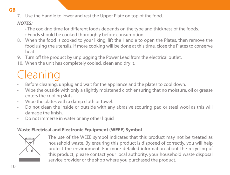 Cleaning | Acme GE100 User Manual | Page 10 / 106