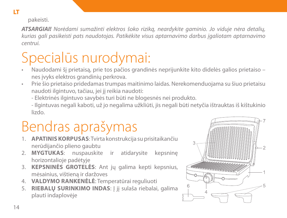 Specialūs nurodymai, Bendras aprašymas | Acme GE100 User Manual | Page 14 / 106