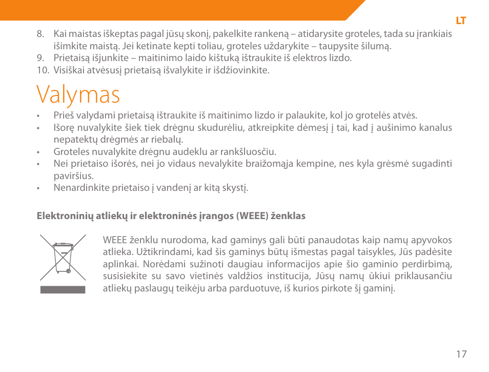 Valymas | Acme GE100 User Manual | Page 17 / 106