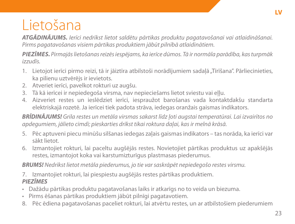 Lietošana | Acme GE100 User Manual | Page 23 / 106