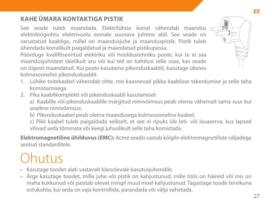 Ohutus | Acme GE100 User Manual | Page 27 / 106