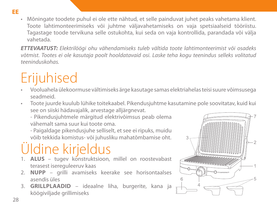 Erijuhised, Üldine kirjeldus | Acme GE100 User Manual | Page 28 / 106
