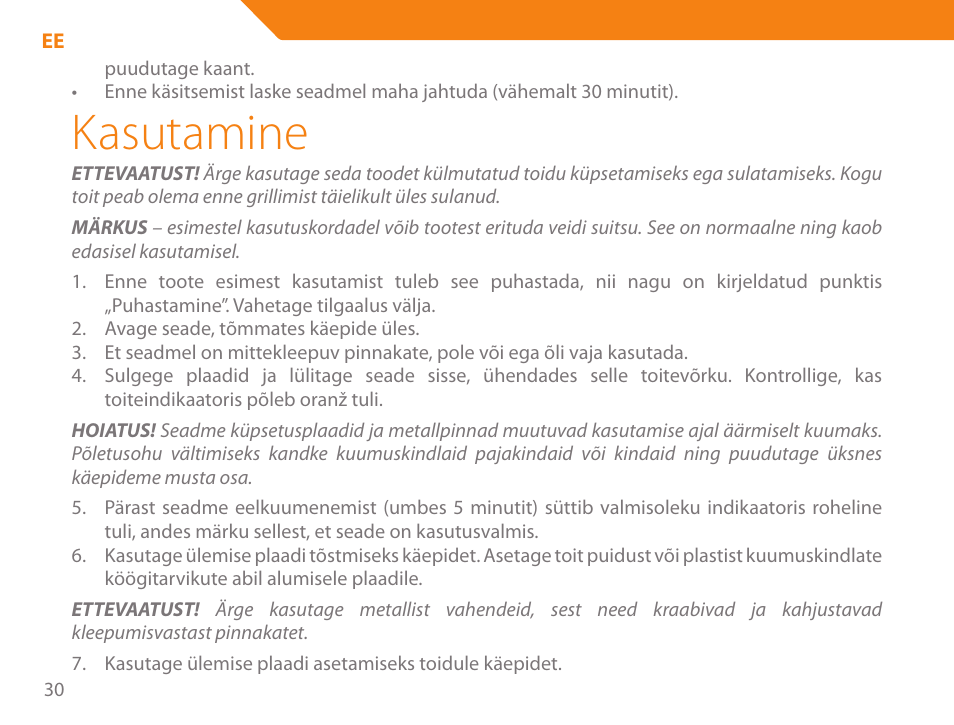 Kasutamine | Acme GE100 User Manual | Page 30 / 106