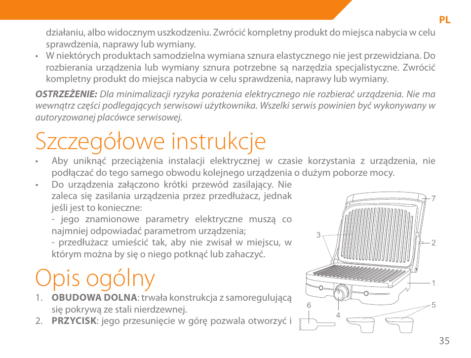 Szczegółowe instrukcje, Opis ogólny | Acme GE100 User Manual | Page 35 / 106