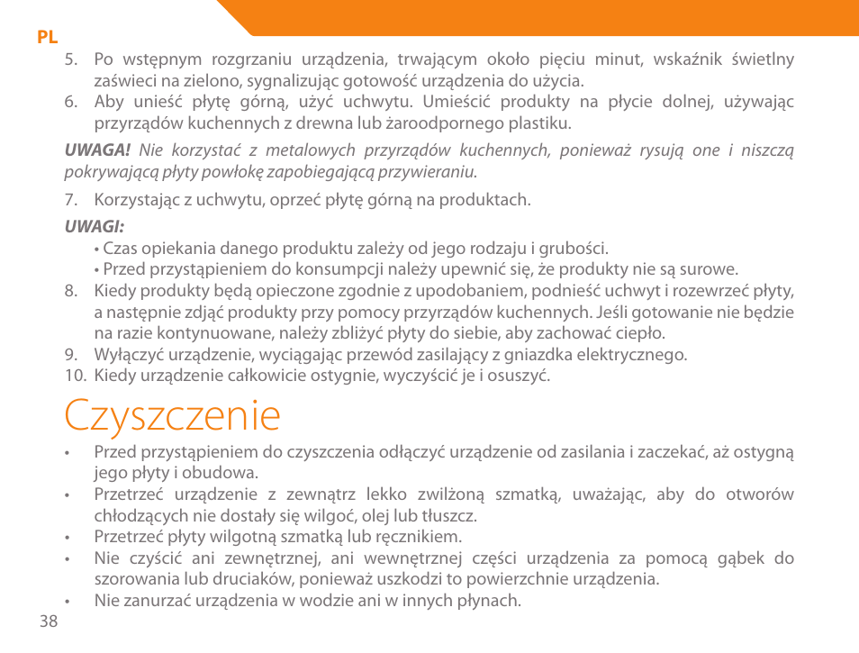 Czyszczenie | Acme GE100 User Manual | Page 38 / 106