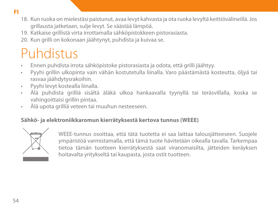 Puhdistus | Acme GE100 User Manual | Page 54 / 106