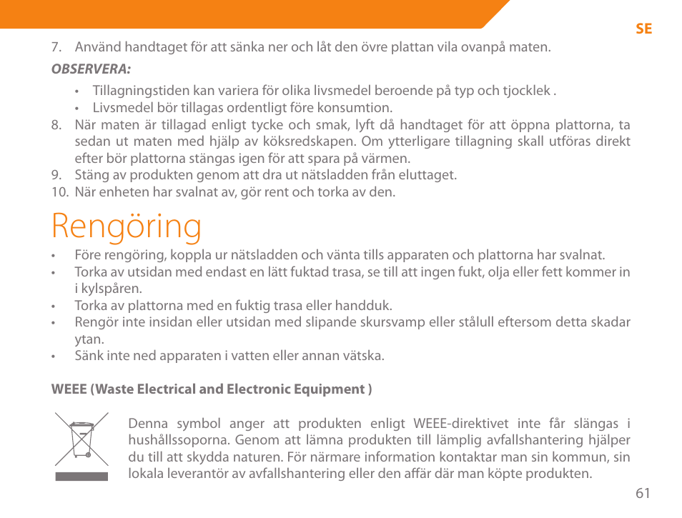 Rengöring | Acme GE100 User Manual | Page 61 / 106