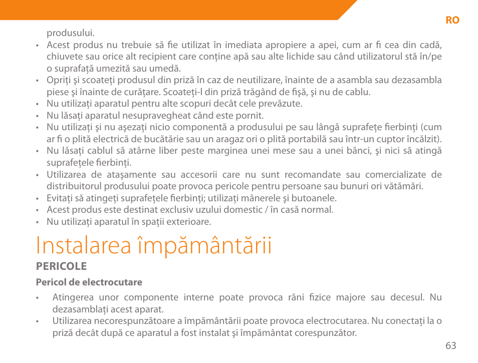 Instalarea împământării | Acme GE100 User Manual | Page 63 / 106