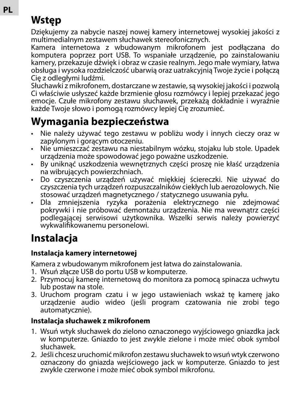 Wstęp, Wymagania bezpieczeństwa, Instalacja | Acme AC02 User Manual | Page 12 / 20