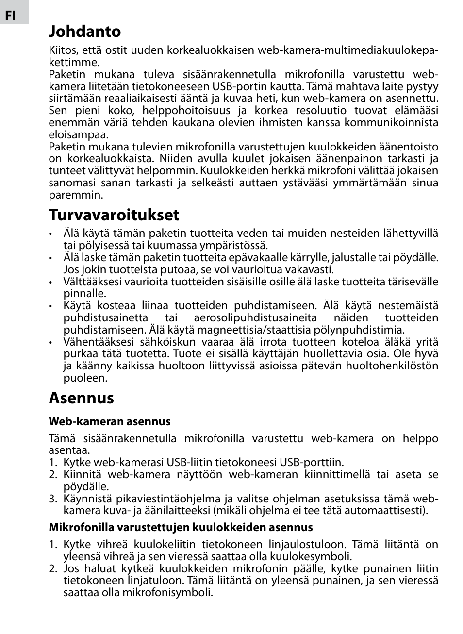 Johdanto, Turvavaroitukset, Asennus | Acme AC02 User Manual | Page 14 / 20