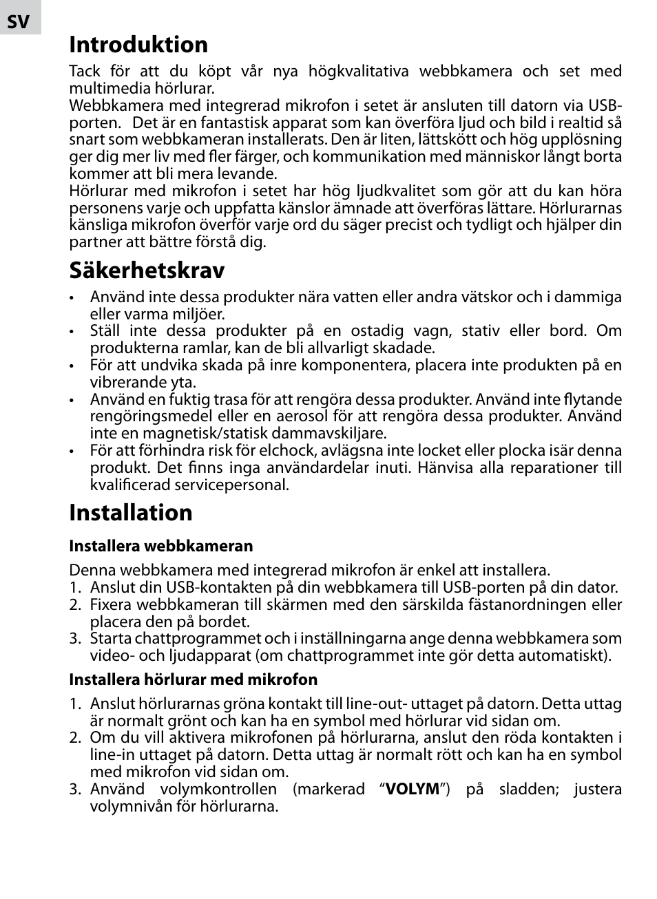 Introduktion, Säkerhetskrav, Installation | Acme AC02 User Manual | Page 16 / 20