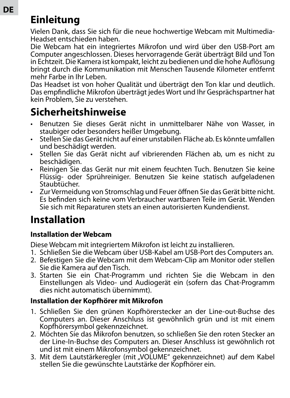 Einleitung, Sicherheitshinweise, Installation | Acme AC02 User Manual | Page 18 / 20