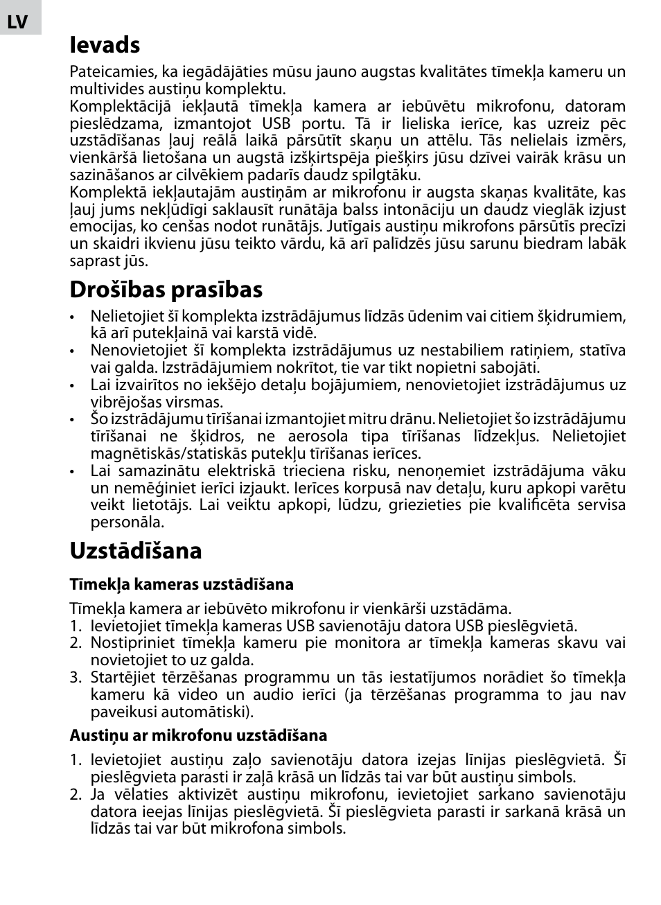 Ievads, Drošības prasības, Uzstādīšana | Acme AC02 User Manual | Page 6 / 20